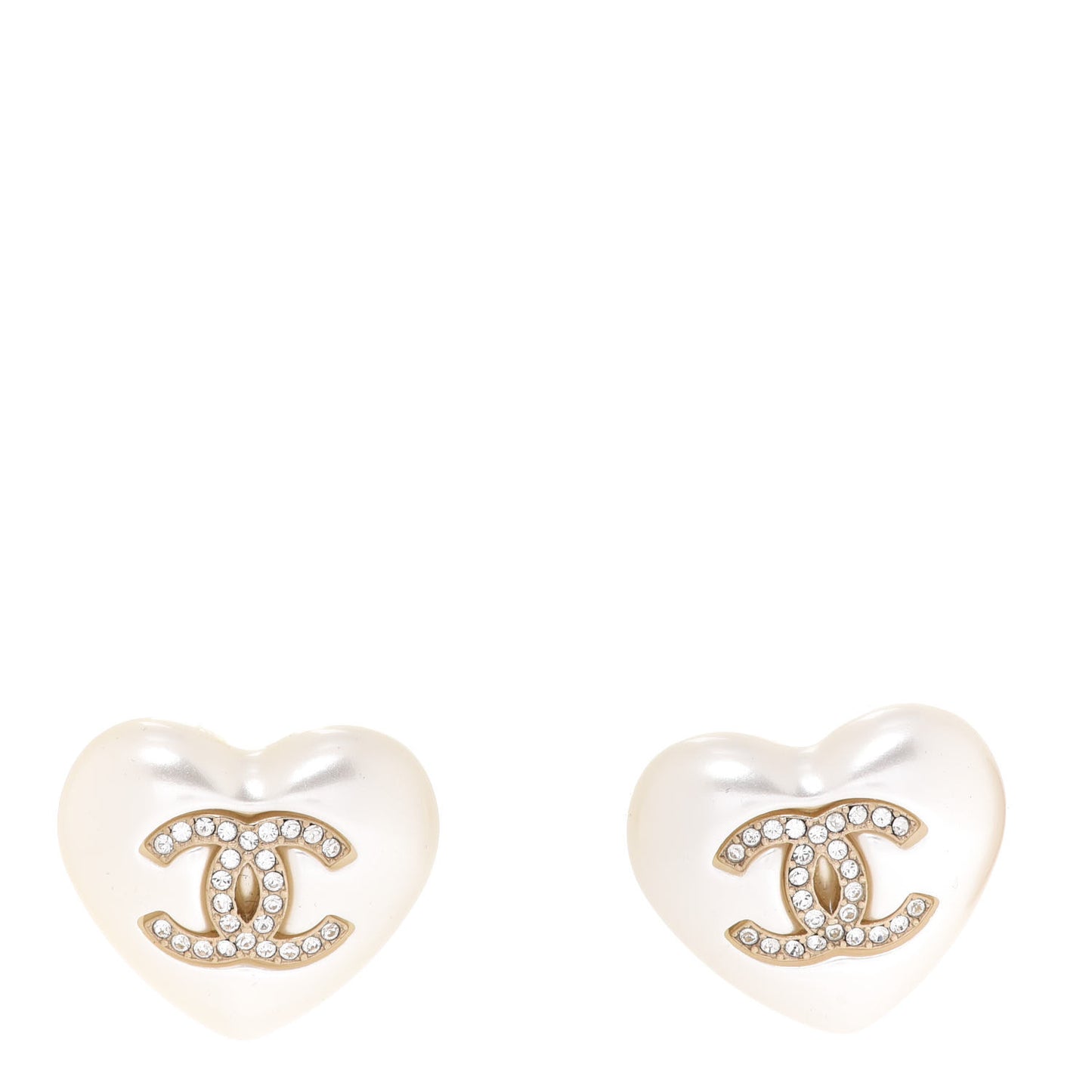 Pearl Crystal CC Heart Earrings Gold