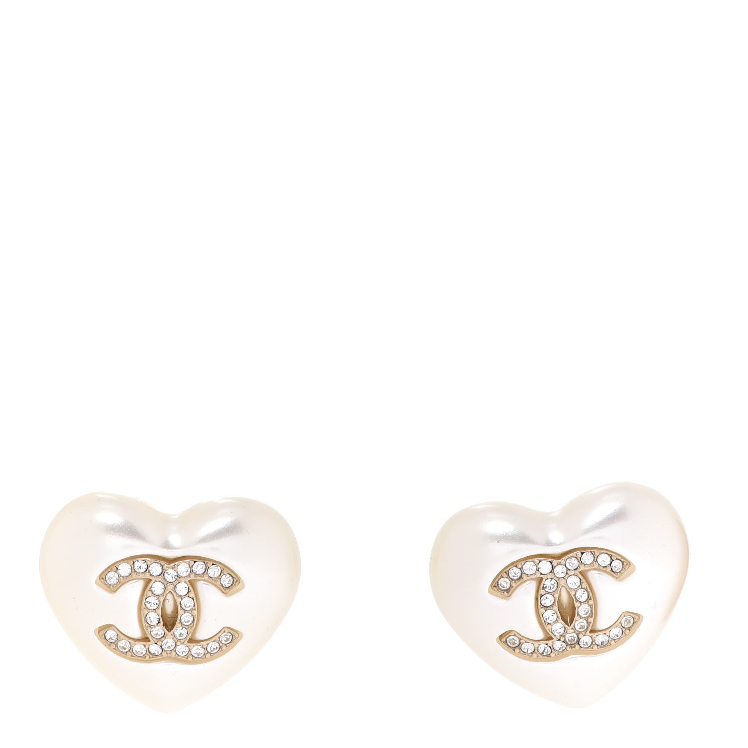 Chanel Pearl Crystal CC Heart Earrings Gold 1 of 5