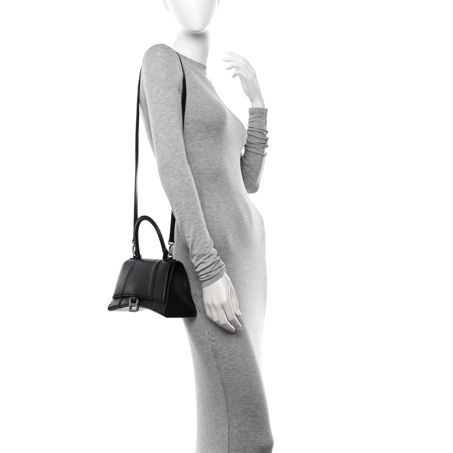Balenciaga Grained Calfskin Small Hourglass Top Handle Bag Black 2 of 11