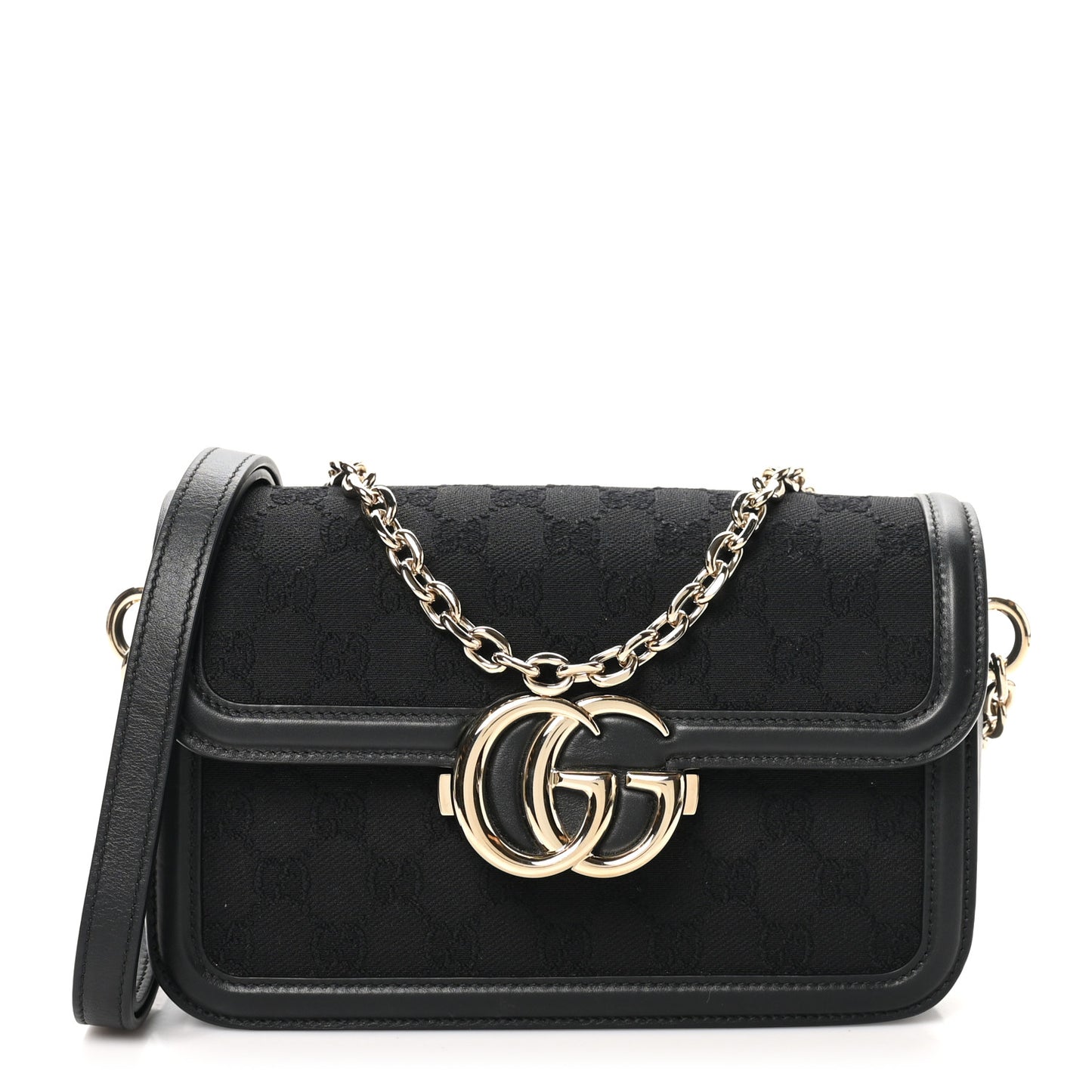 Crepe Wool Silk GG Monogram Go Small Shoulder Bag Black