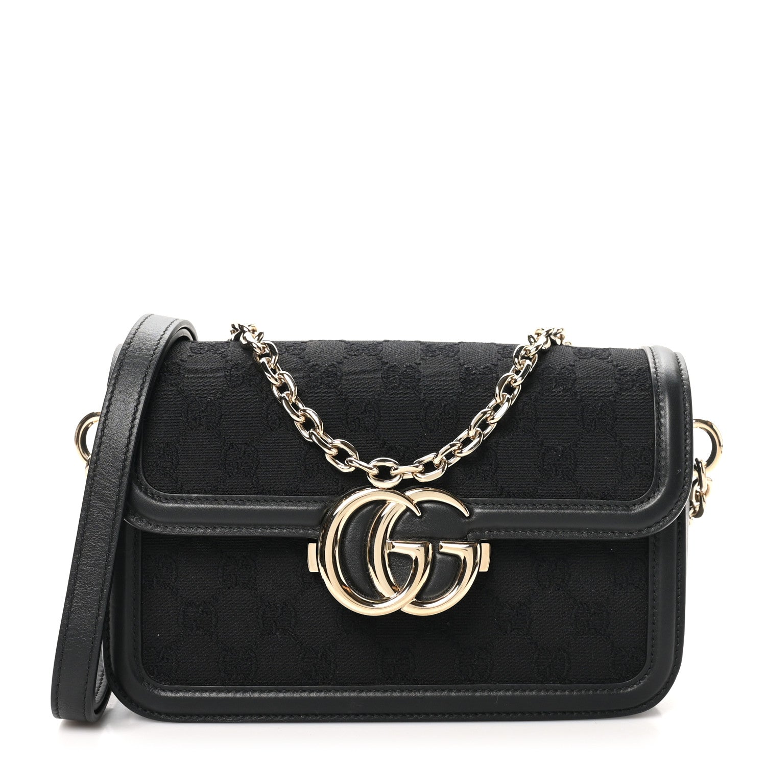 Gucci Crepe Wool Silk GG Monogram Go Small Shoulder Bag Black 1 of 10