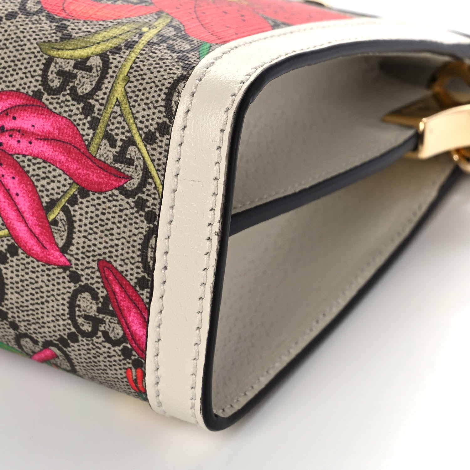 Gucci GG Supreme Monogram Flora Web Small Ophidia Chain Shoulder Bag White 10 of 11