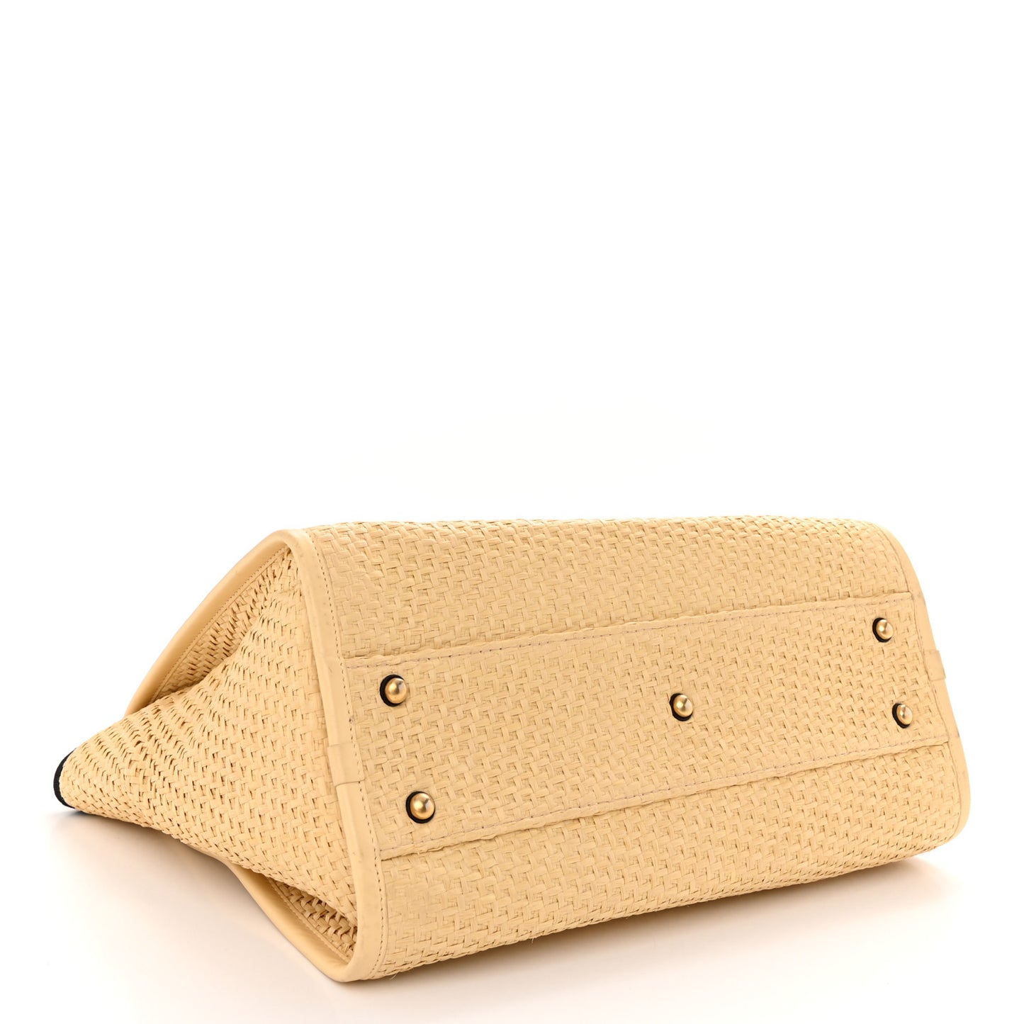 Straw Raffia Calfskin Chain Small Deauville Tote Beige Black