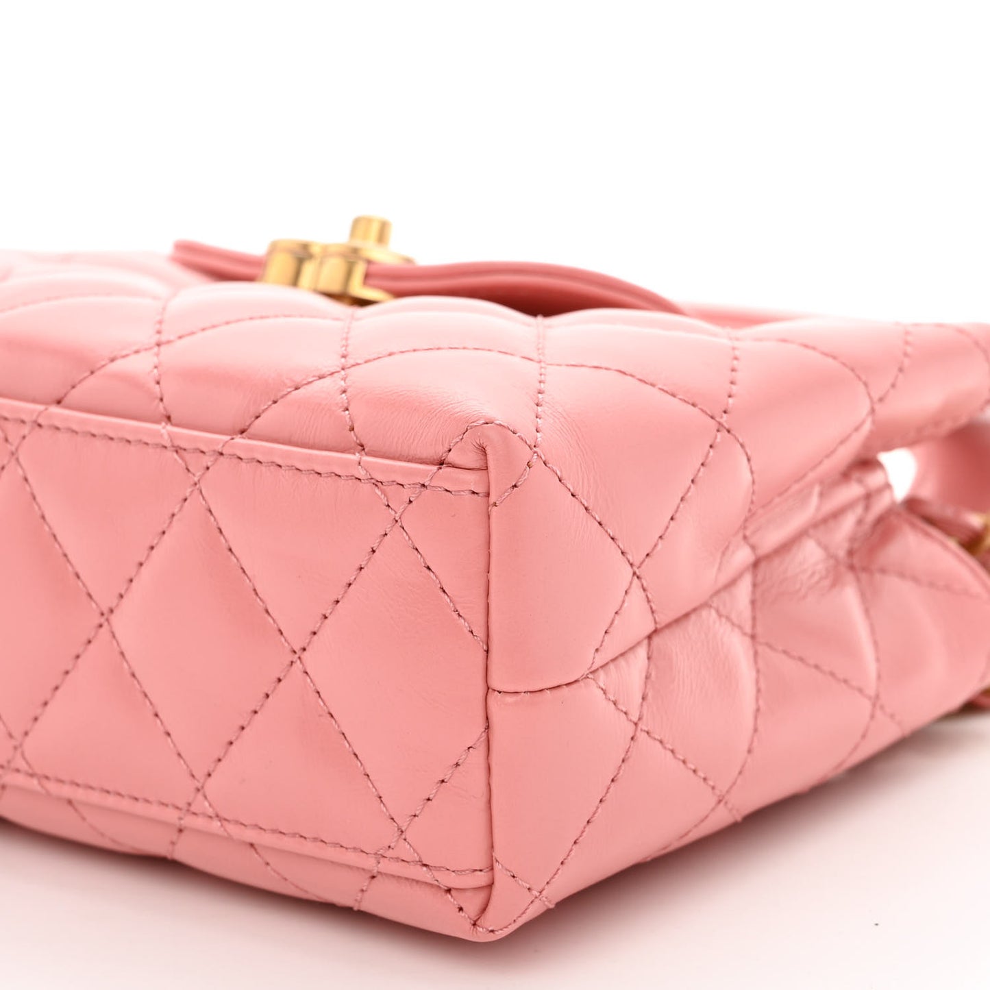 Shiny Aged Calfskin Quilted Nano Kelly Shopper Coral Pink