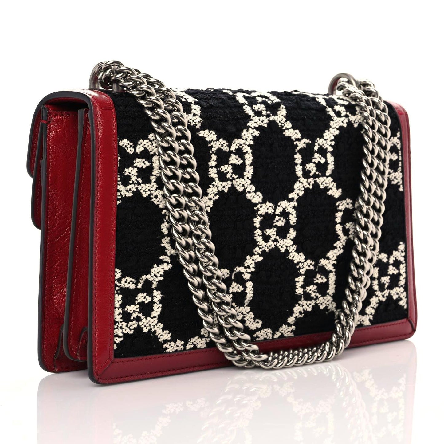 Tweed GG Monogram Small Dionysus Shoulder Bag Black White Romantic Cherry