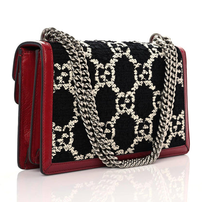 Gucci Tweed GG Monogram Small Dionysus Shoulder Bag Black White Romantic Cherry 3 of 11