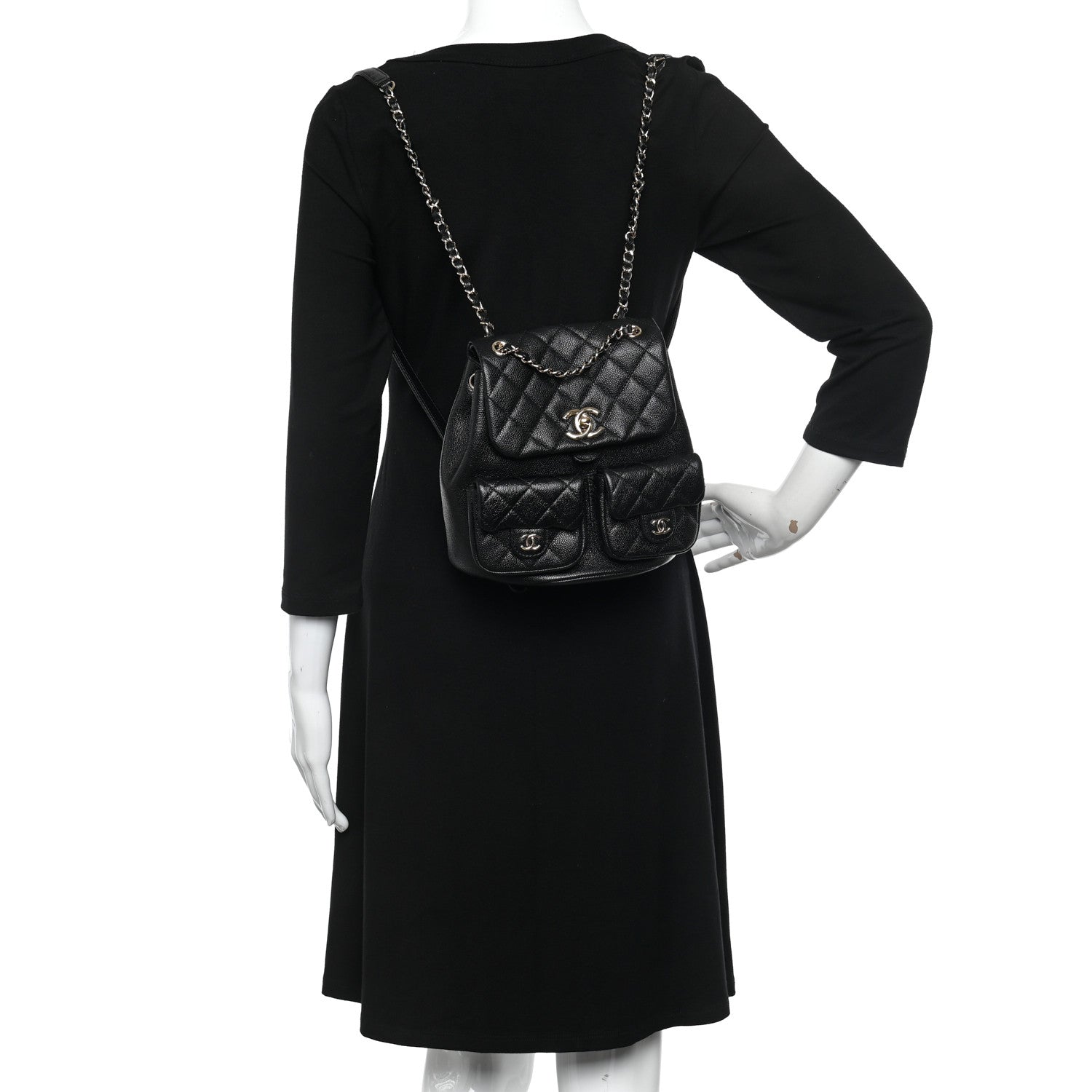 Chanel Shiny Caviar Quilted Medium Duma Pockets Drawstring Backpack Black 2 of 11