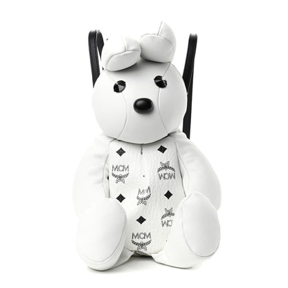 MCM Calfskin Visetos Bear Zoo Doll Backpack White 1 of 9