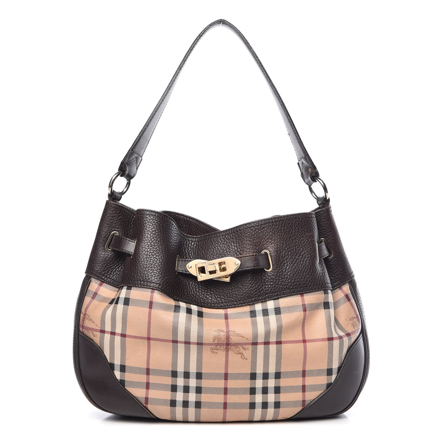 Burberry Grained Calfskin Haymarket Check Hobo Dark Brown 1 of 19