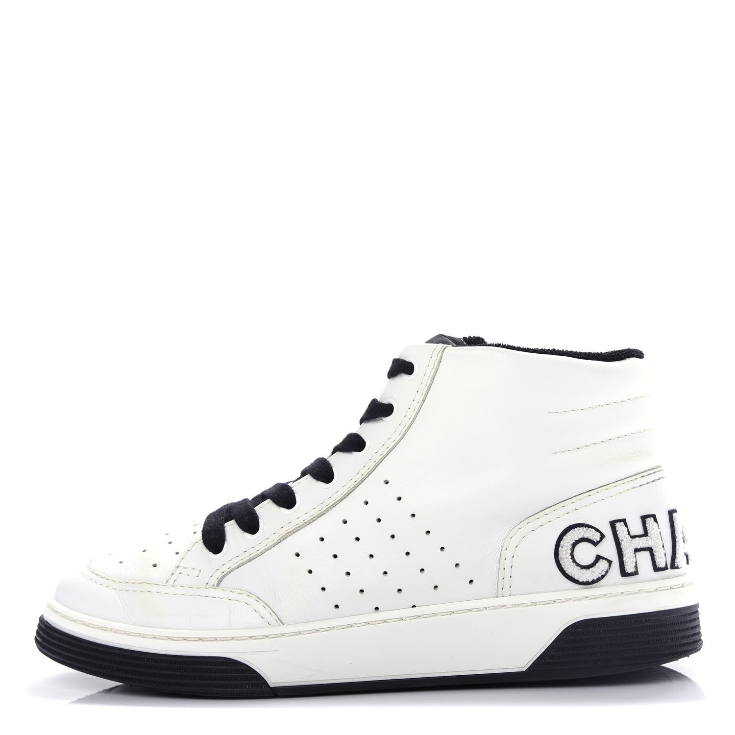 Chanel Calfskin Womens Logo High Top Sneakers 40.5 Black White 1 of 12
