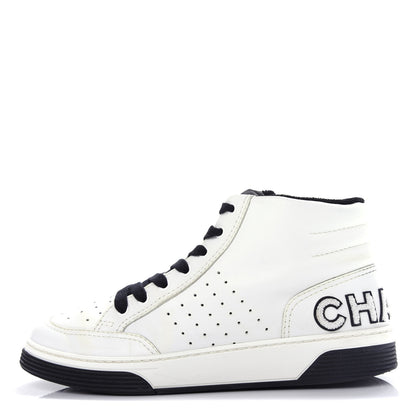 Chanel Calfskin Womens Logo High Top Sneakers 40.5 Black White 1 of 12