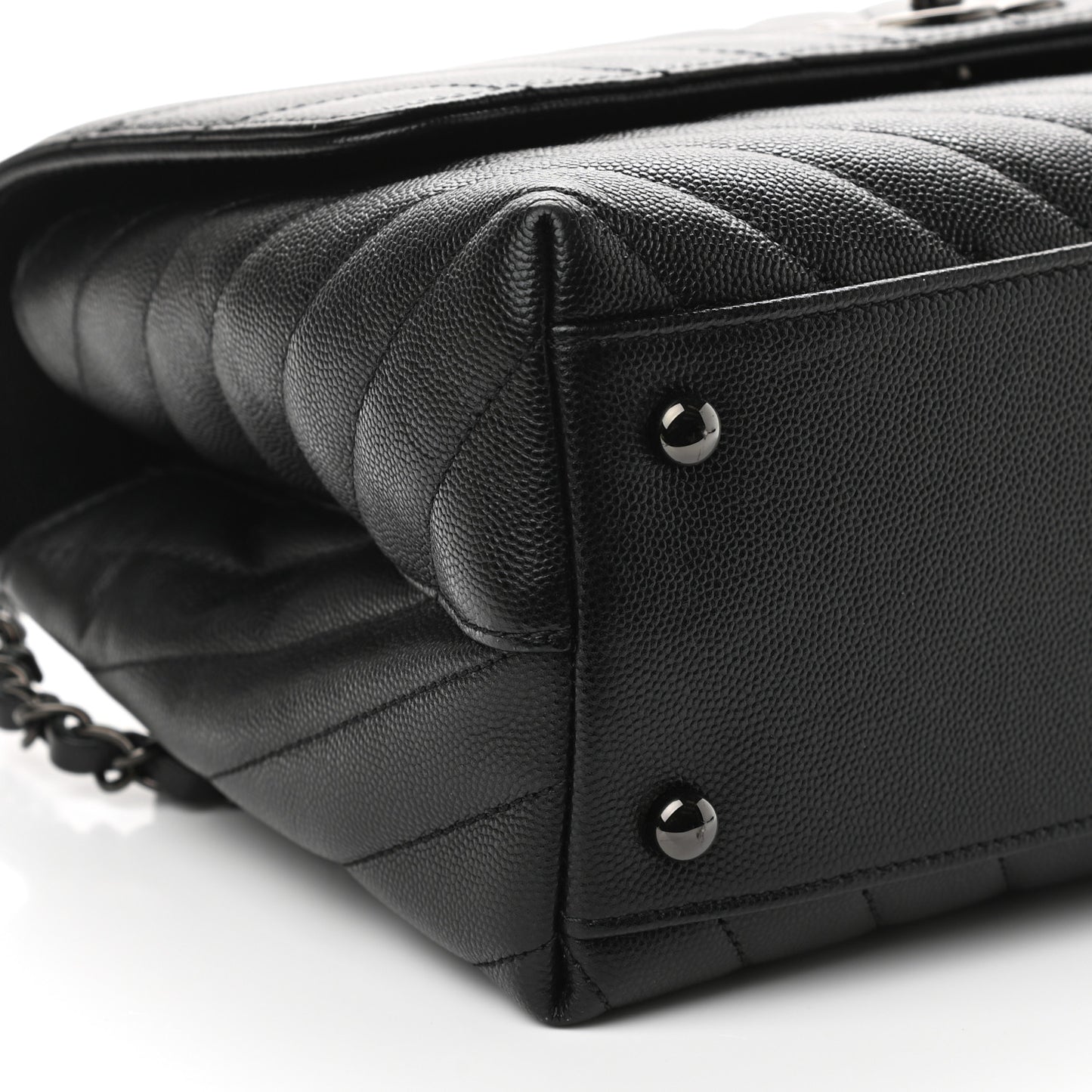 Caviar Chevron Quilted Small Coco Handle Flap So Black