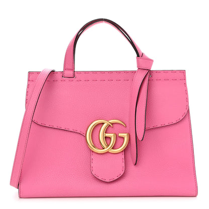 Gucci Calfskin Small GG Marmont Top Handle Bag Pink Tropical Flower 1 of 12