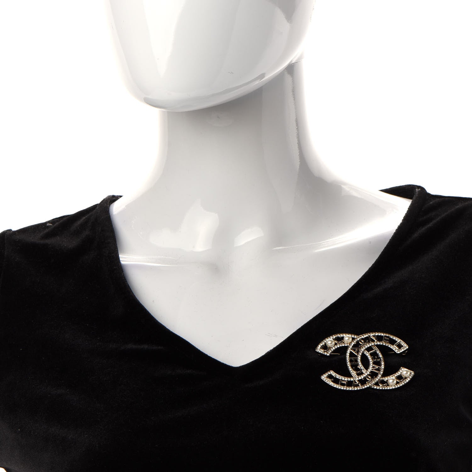 Chanel Crystal Pearl Coco CC Logo Brooch Gold 2 of 6