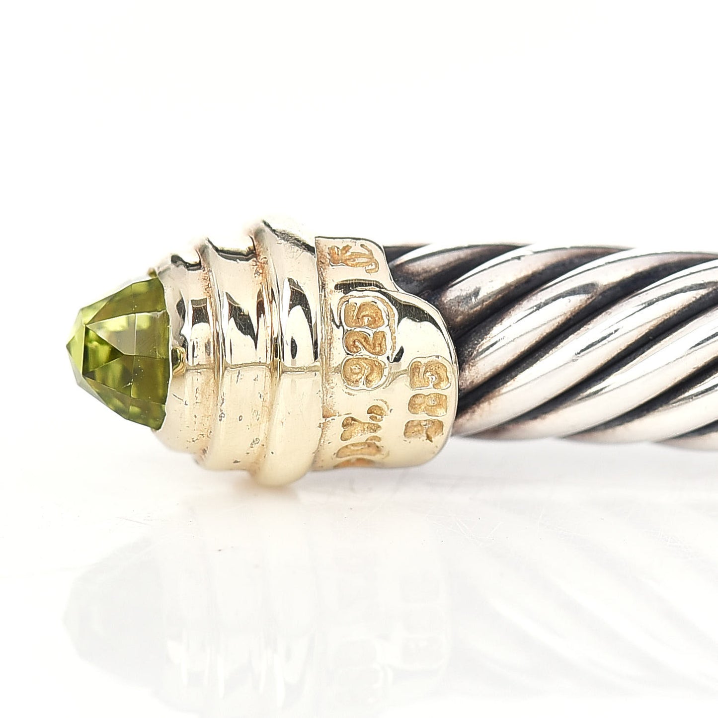 Sterling Silver 14K Yellow Gold Peridot 5mm Cable Classics Petite Color Bracelet