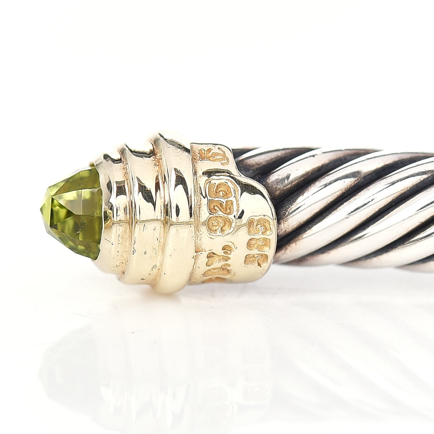 David Yurman Sterling Silver 14K Yellow Gold Peridot 5mm Cable Classics Petite Color Bracelet 4 of 4