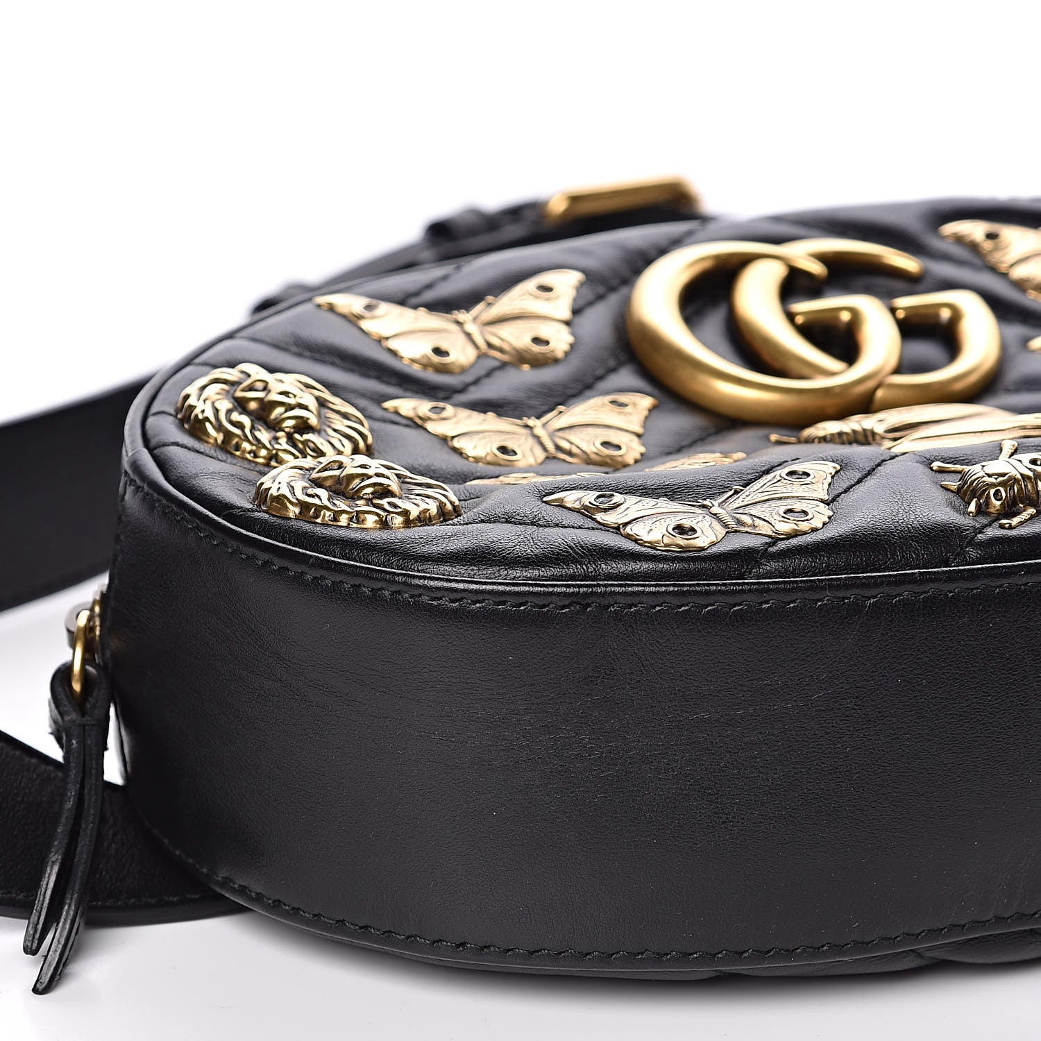Gucci Calfskin Matelasse Animal Studs GG Marmont Belt Bag 100 40 Black 9 of 11