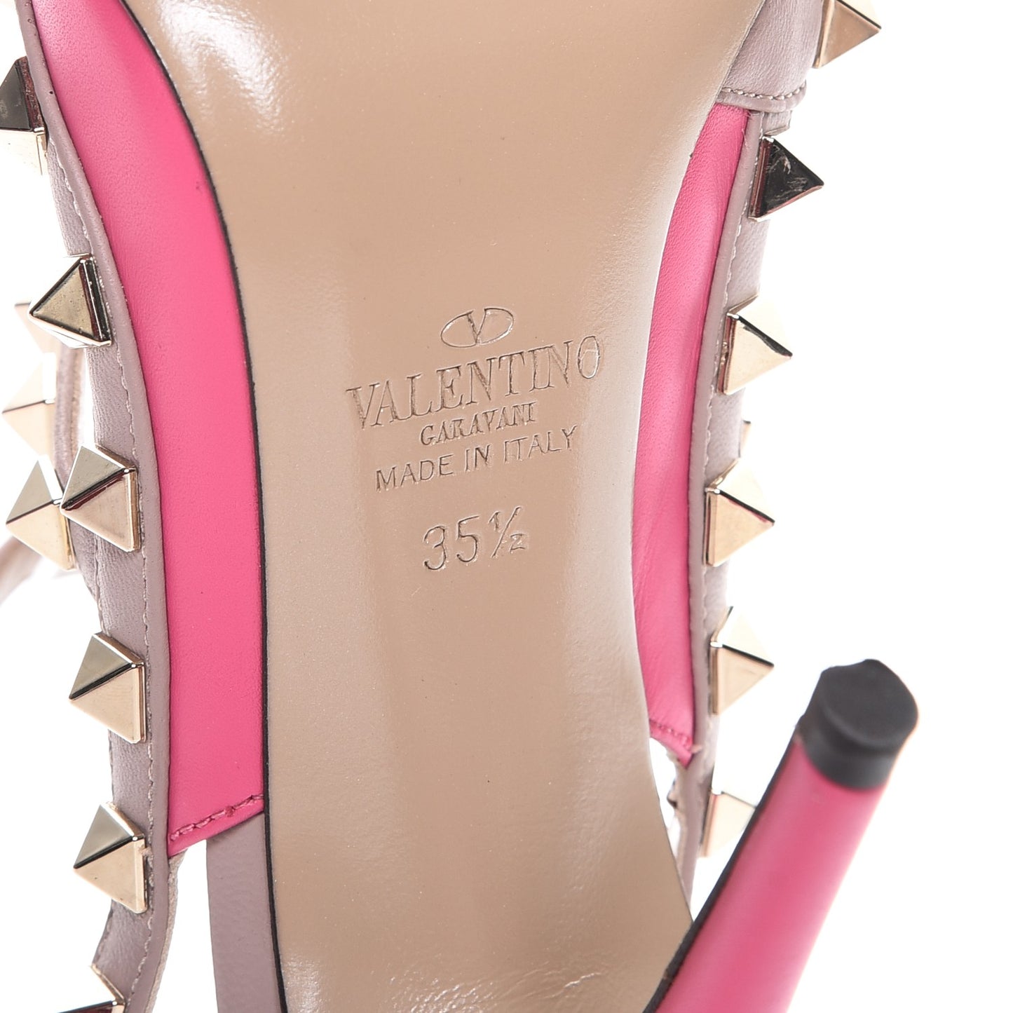 Calfskin Nappa Rockstud Ankle Strap 100mm Pumps 35.5 Peony Poudre