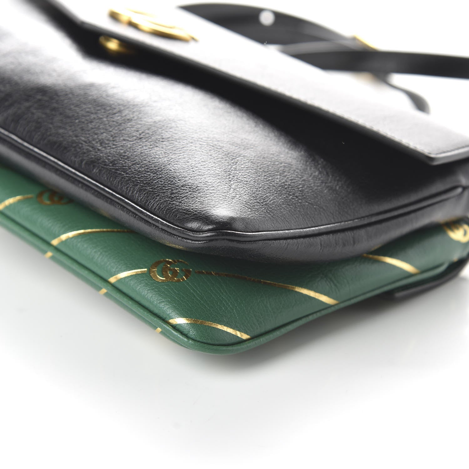 Gucci Calfskin Diagonal GG Medium Thiara Double Envelope Shoulder Bag Emerald Green Black 7 of 10