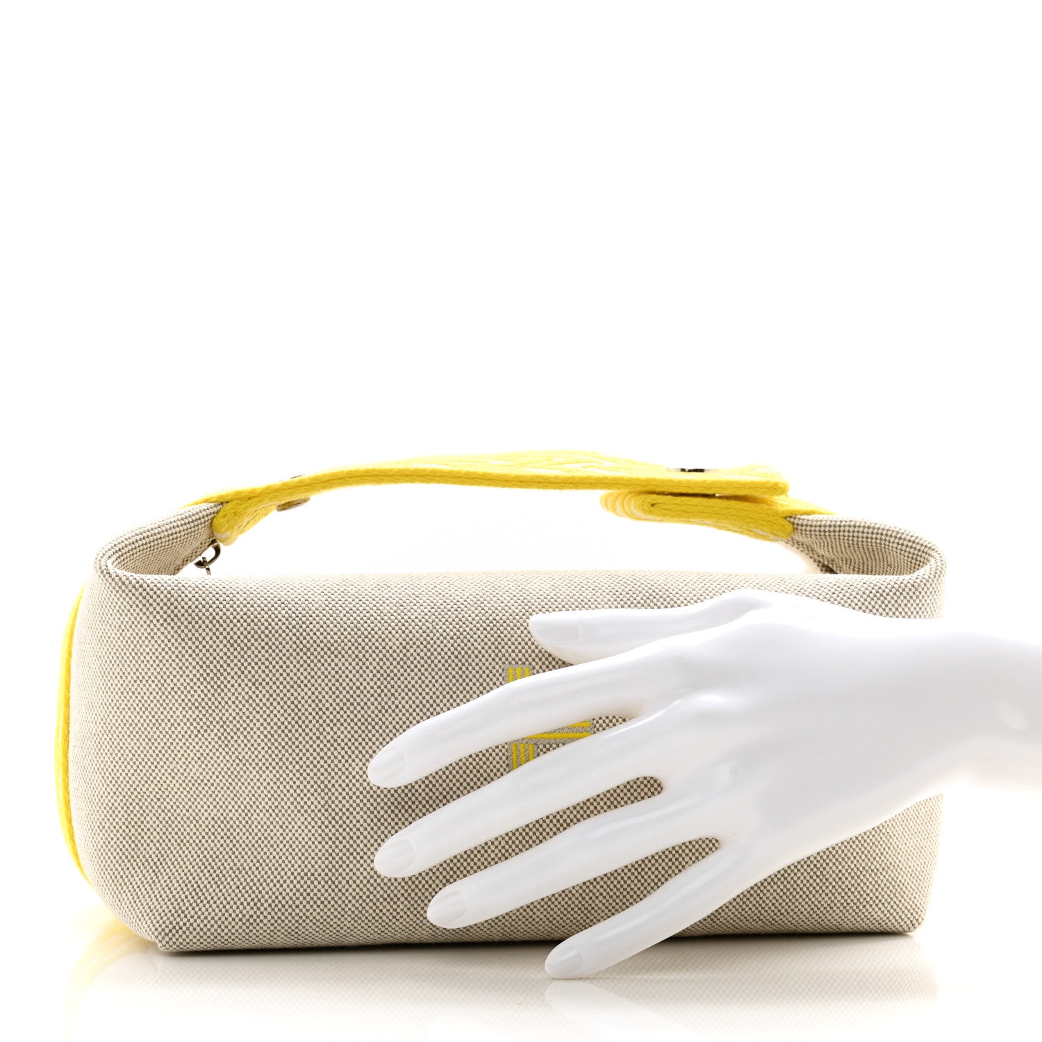 Hermes Canvas Small Bride-A-Brac Pouch Natural Jaune Citron 2 of 6