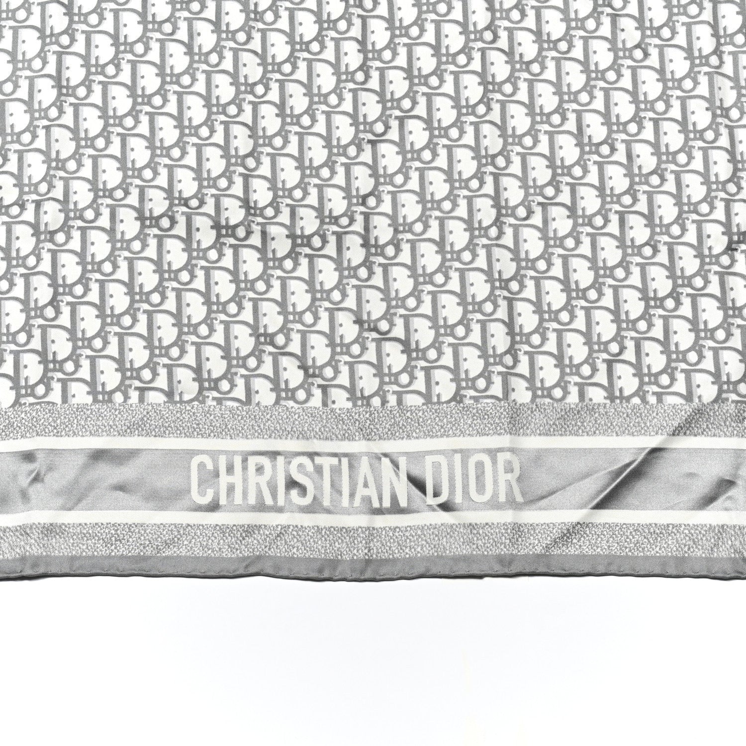 Christian Dior Silk Oblique Diortwin Square Scarf 90 Grey Navy Blue Black 2 of 4