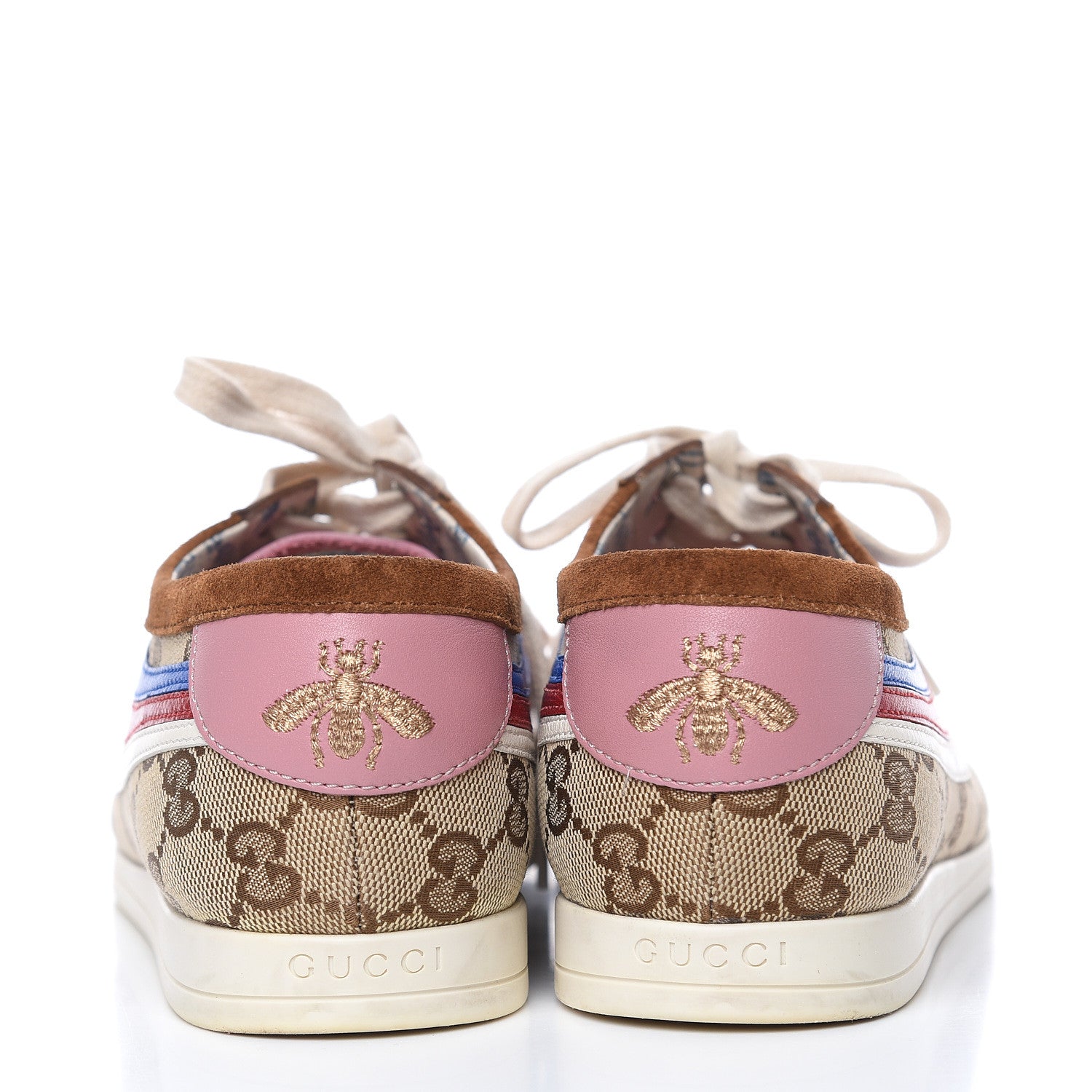 Gucci Suede Monogram Web Womens Falacer Sneakers 39.5 Nocciola Beige Mystic White Hibiscus Red 5 of 9