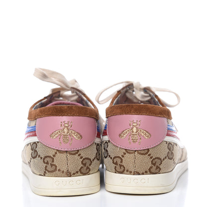 Gucci Suede Monogram Web Womens Falacer Sneakers 39.5 Nocciola Beige Mystic White Hibiscus Red 5 of 9