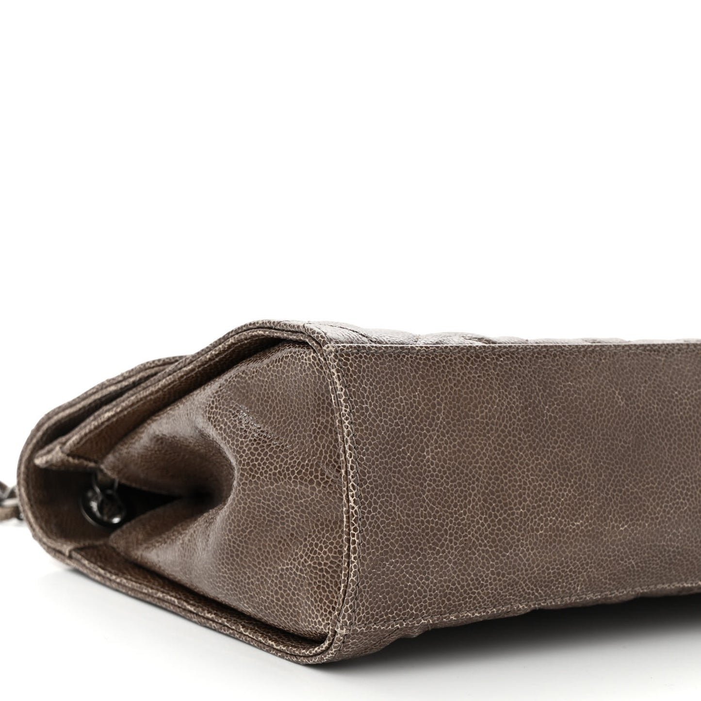 Crumpled Grained Calfskin Jumbo CC Crave Flap Beige