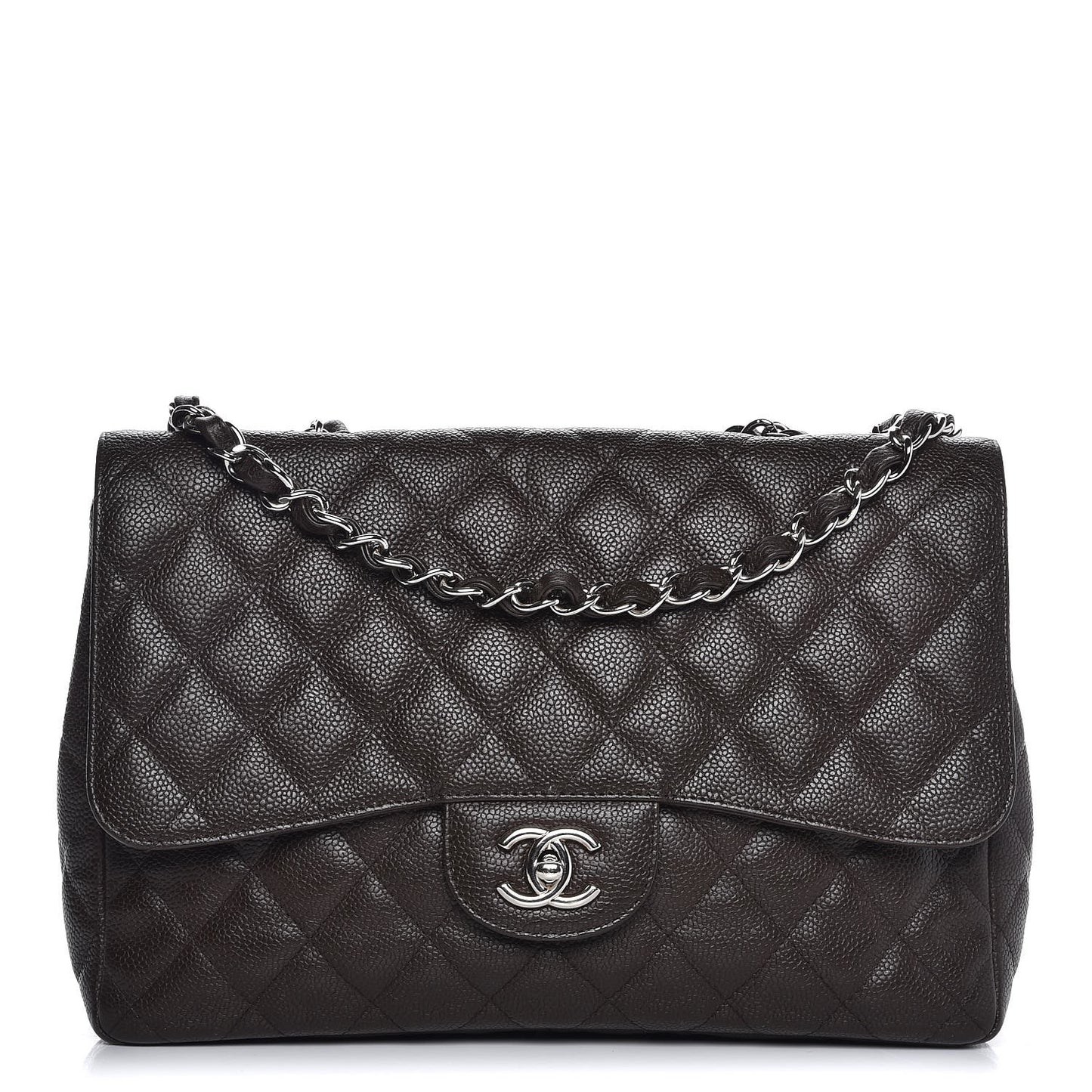 Caviar Quilted Jumbo Single Flap Dark Brown