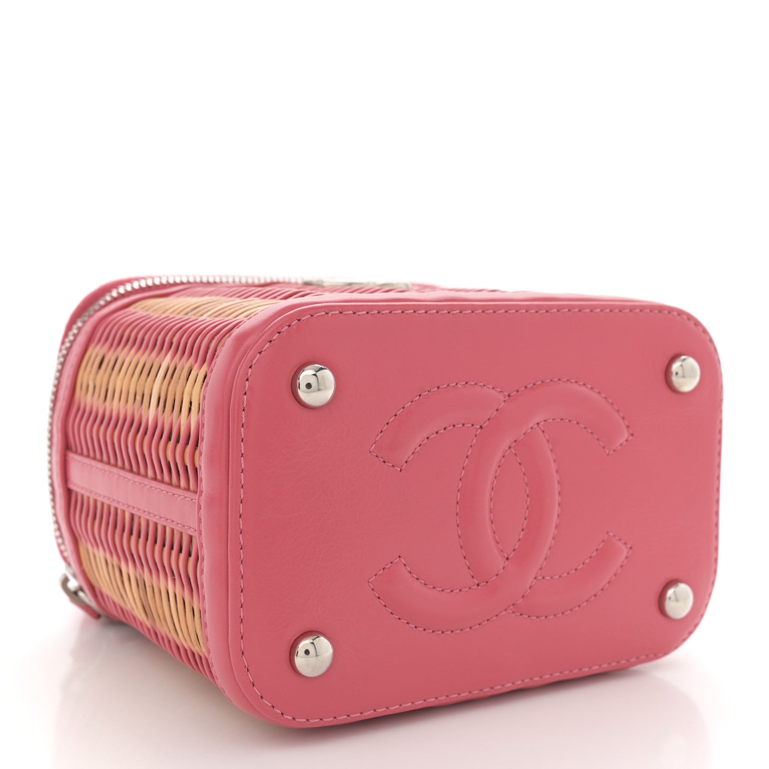 Chanel Calfskin Raffia Small Take Away Vanity Case Bag Pink Beige 4 of 10