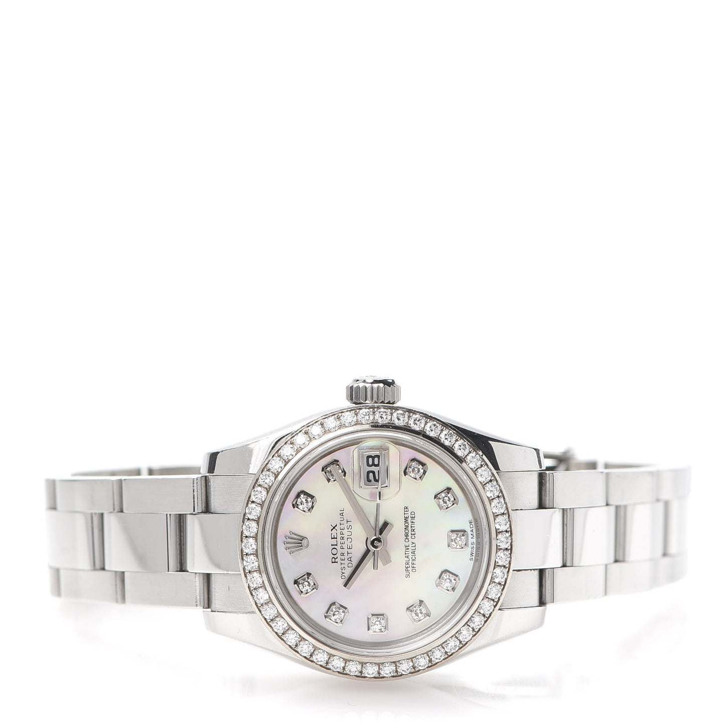 Stainless Steel Diamond Black Mother of Pearl 26mm Oyster Perpetual Datejust Watch 179384