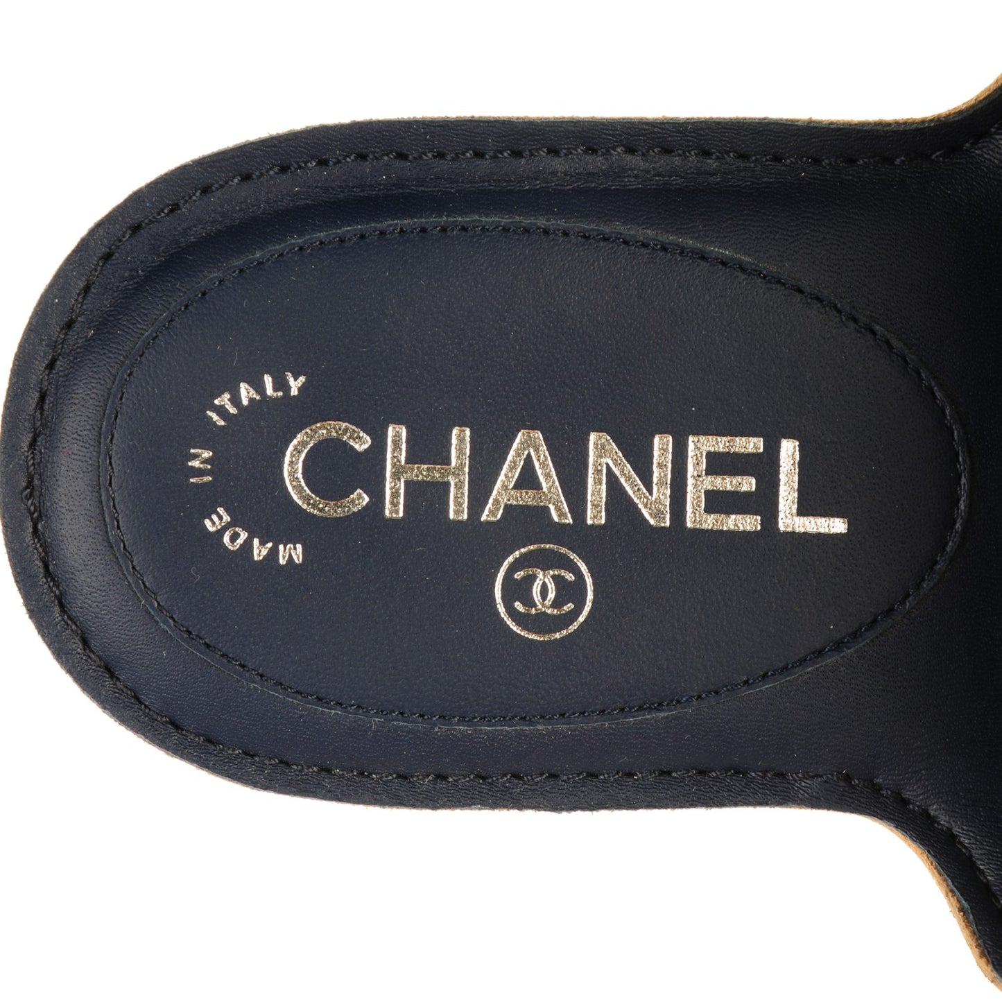 Lambskin Camellia Sandals 38 Dark Navy Blue