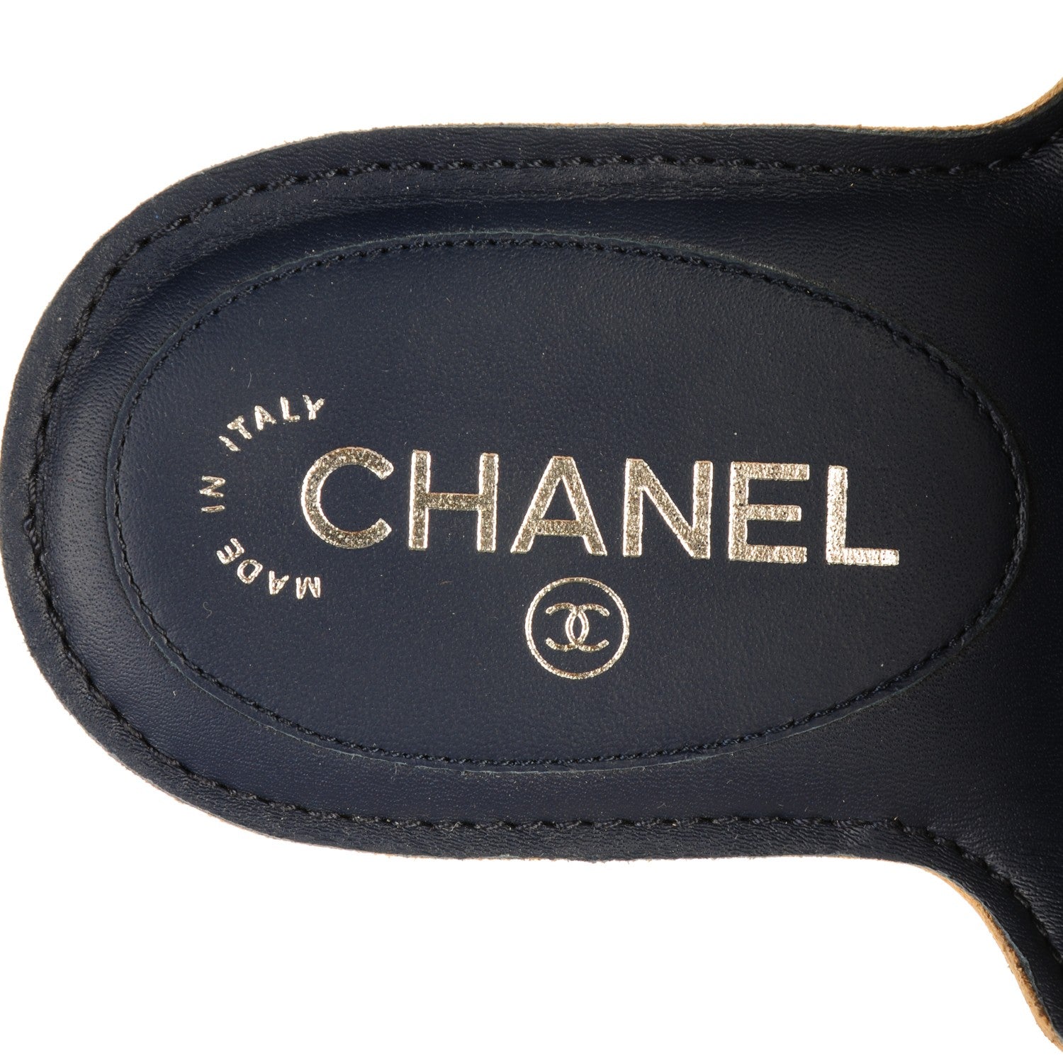 Chanel Lambskin Camellia Sandals 38 Dark Navy Blue 7 of 7