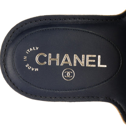 Chanel Lambskin Camellia Sandals 38 Dark Navy Blue 7 of 7