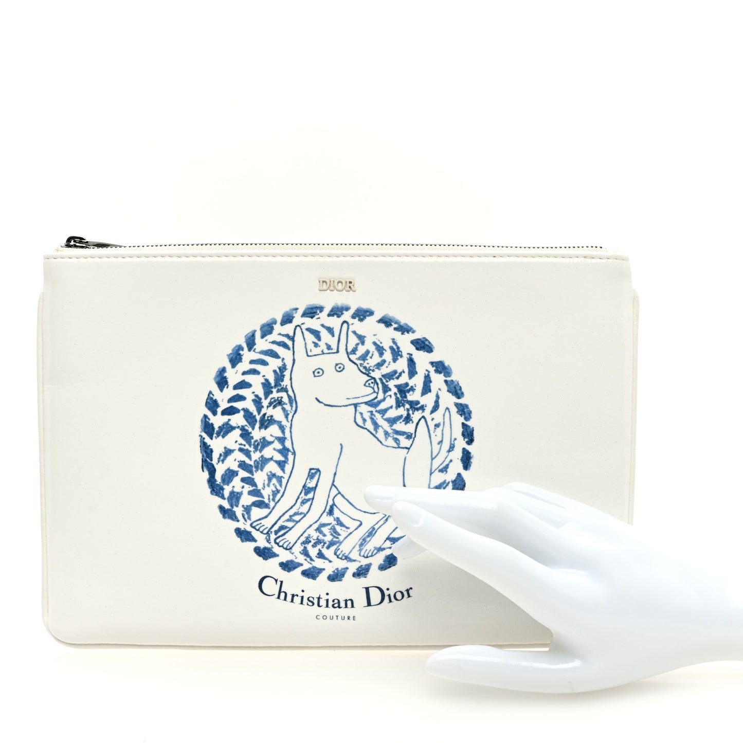 Vinyl Dog Cosmetic Pouch White Blue