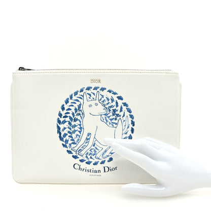 Christian Dior Vinyl Dog Cosmetic Pouch White Blue 2 of 6