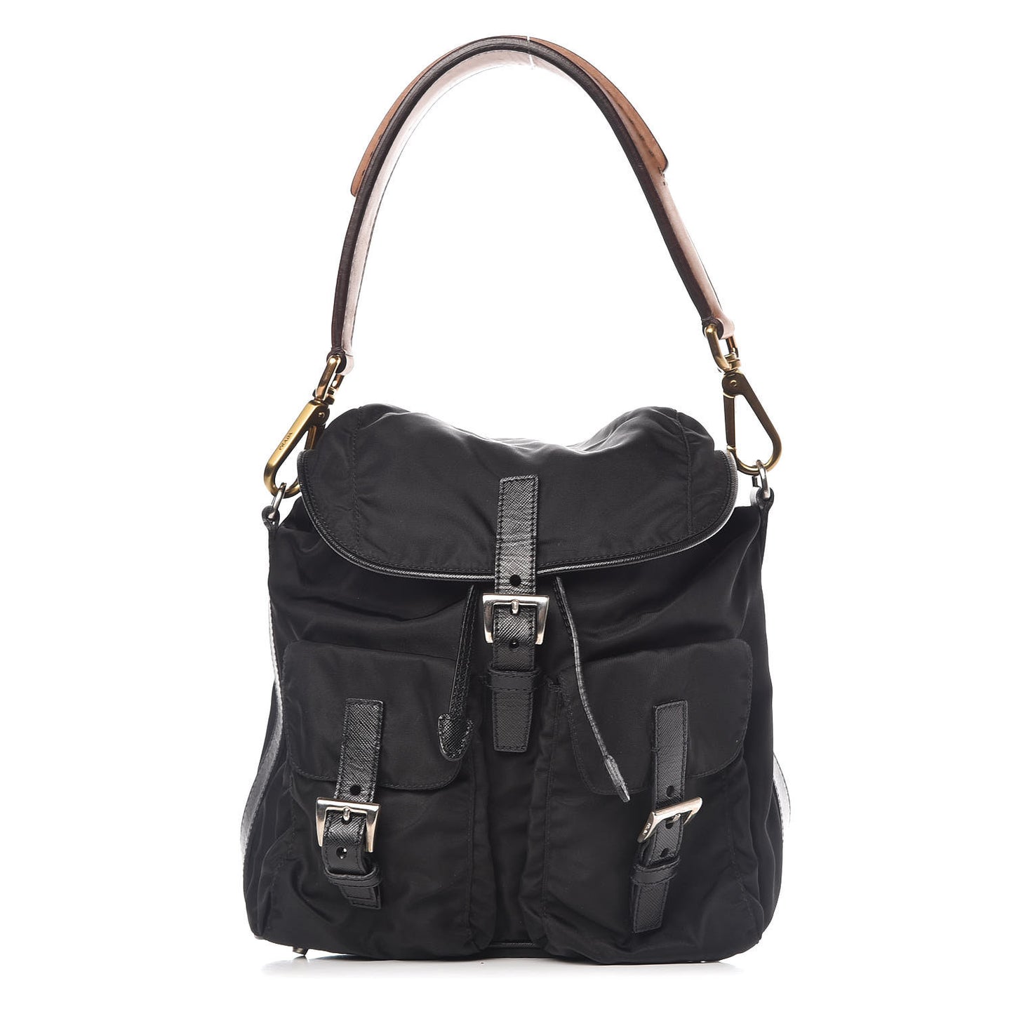 Nylon Vela Shoulder Bag Black Cuoio