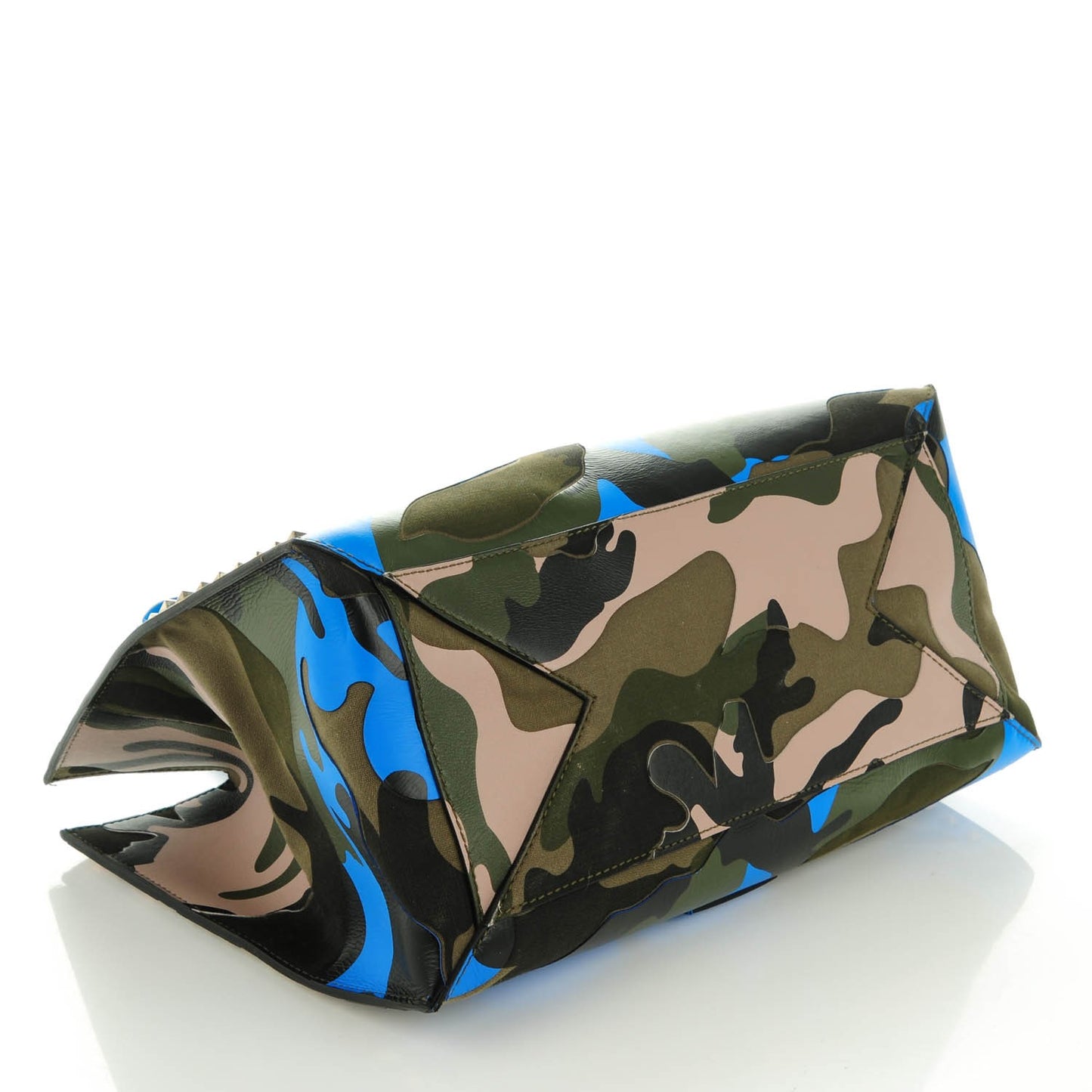 Nappa Canvas Camo Medium Rockstud Soft Tote Blue Fluo