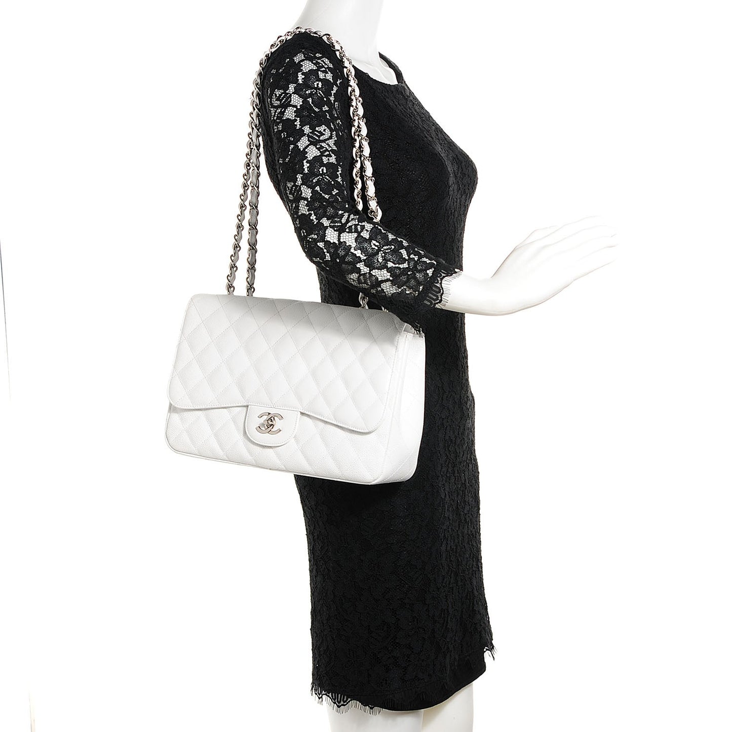 Caviar Quilted Jumbo Single Flap White