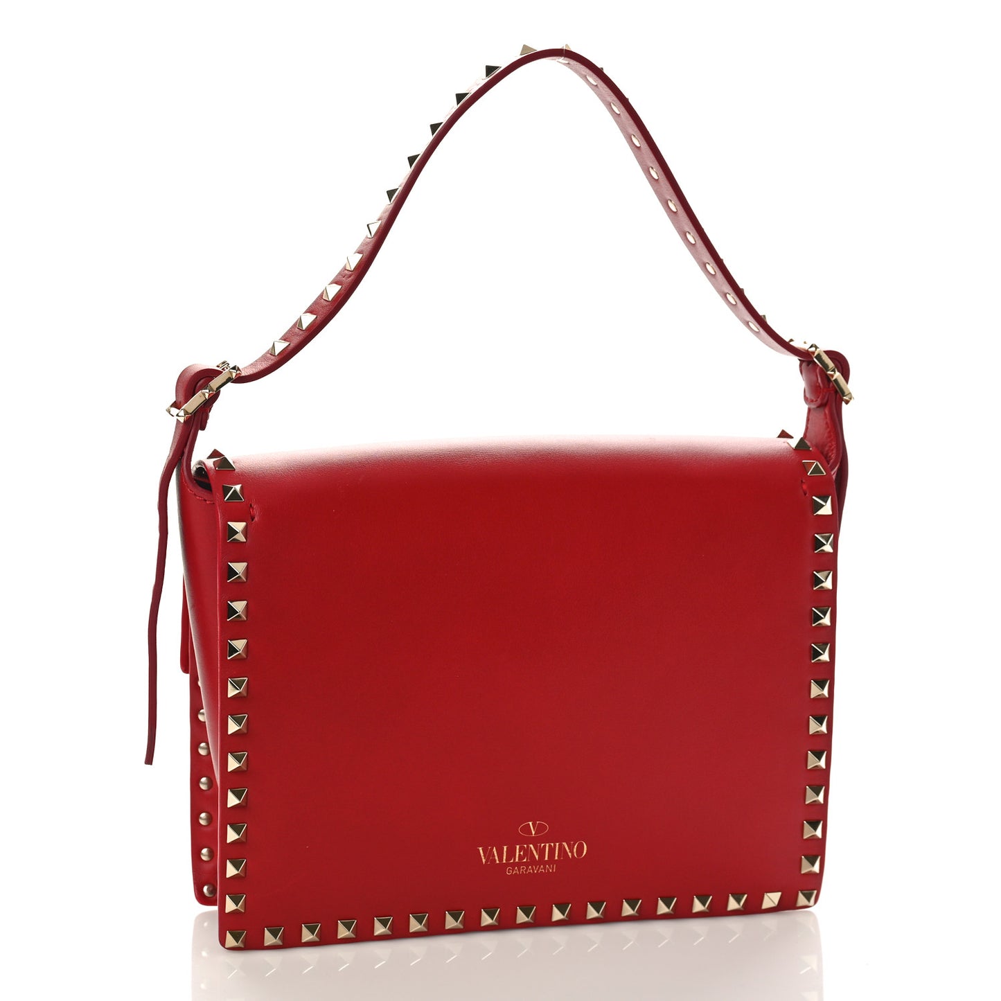 Calfskin Rockstud Flap Shoulder Bag Rosso Valentino