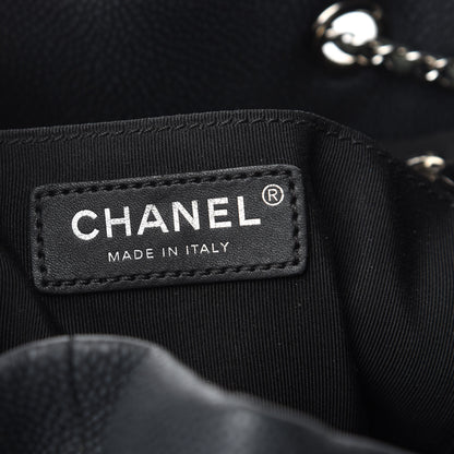 Chanel Caviar Flat Quilted CC Chain Bucket Drawstring Bag Black 6 of 9