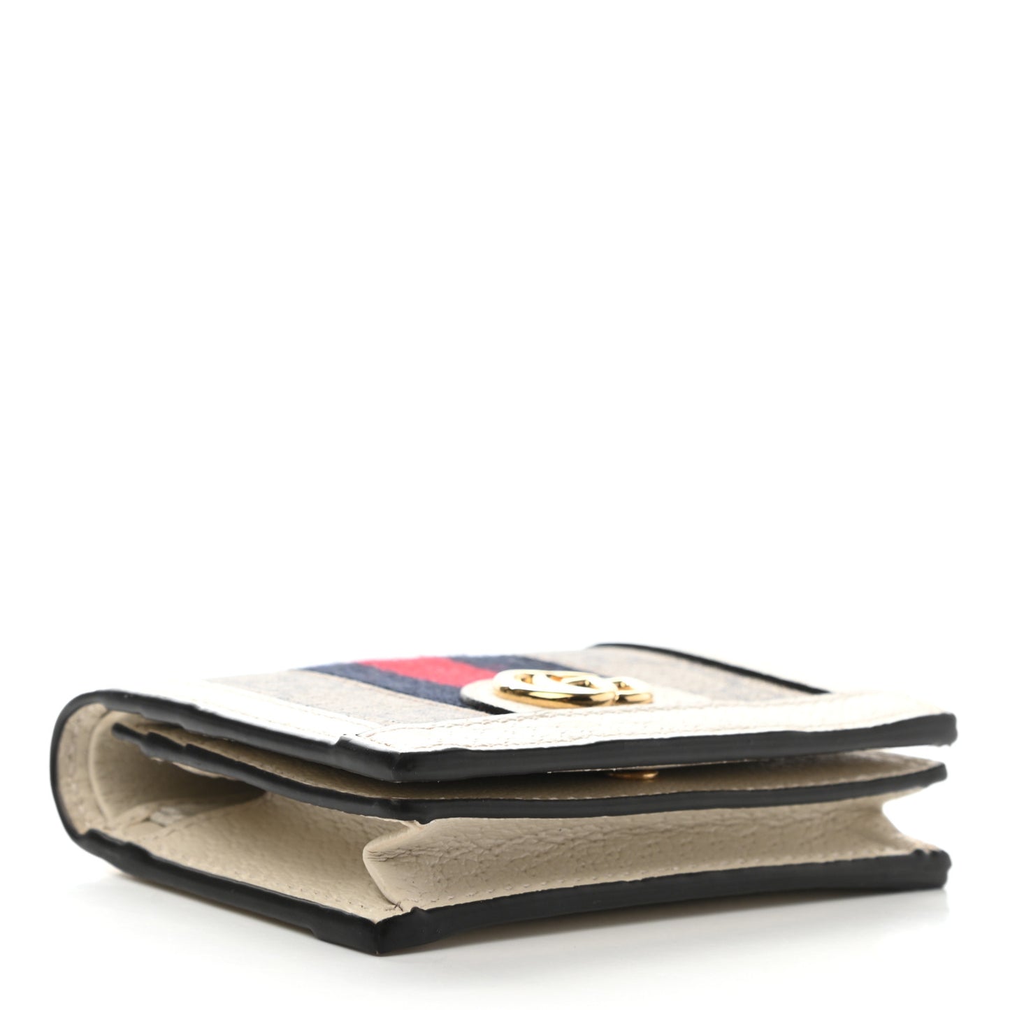 GG Supreme Monogram Textured Dollar Calfskin Web Ophidia Card Case Beige Ebony Mystic White