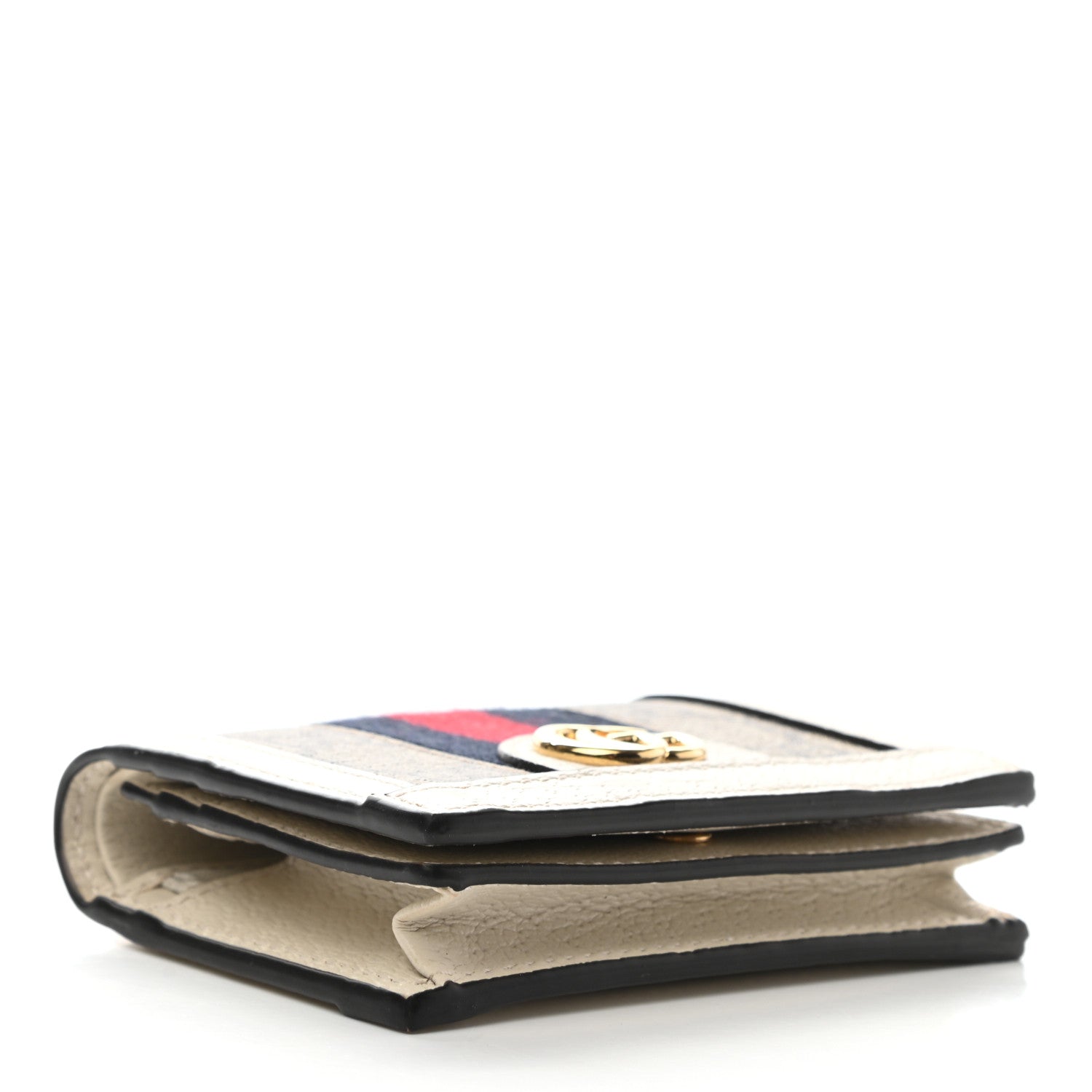 Gucci GG Supreme Monogram Textured Dollar Calfskin Web Ophidia Card Case Beige Ebony Mystic White 4 of 7