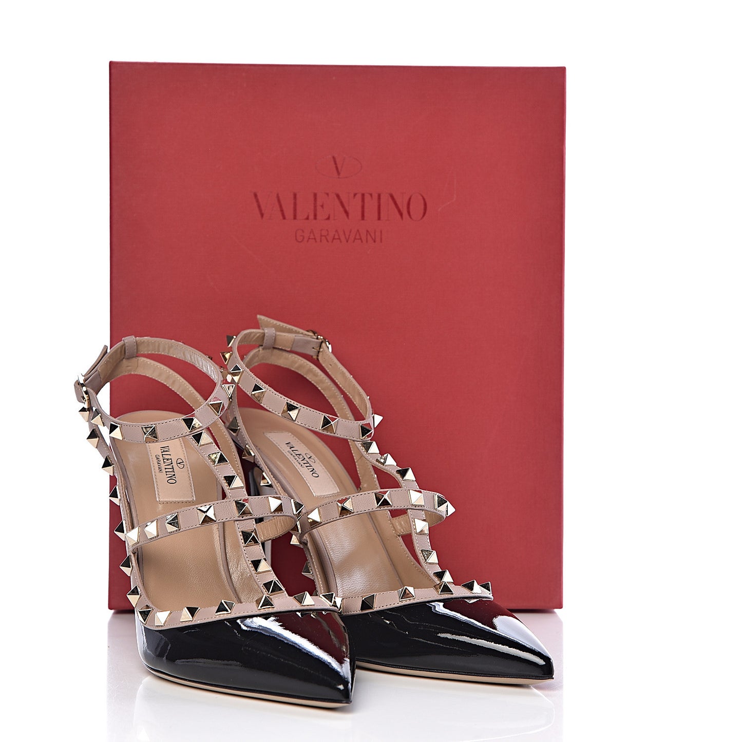 Patent Nappa Rockstud Ankle Strap 100mm Pumps 41 Black Poudre