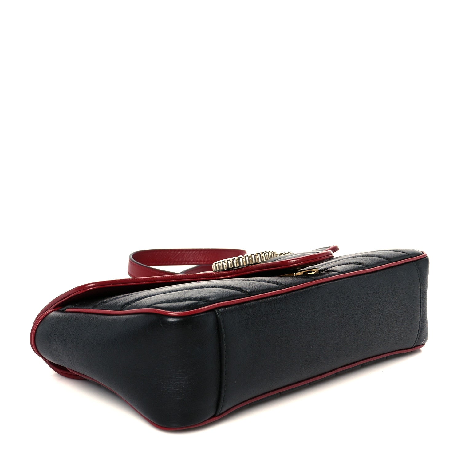 Gucci Vintage Effect Calfskin Matelasse Diagonal Small Torchon GG Marmont Shoulder Bag Black Romantic Cherry 4 of 11