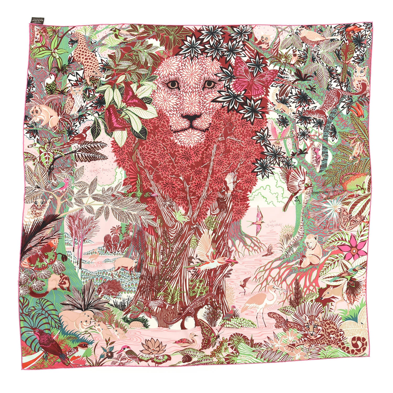 Hermes Silk Wild Singapore Scarf 90 Rose Vert Bordeaux 1 of 5