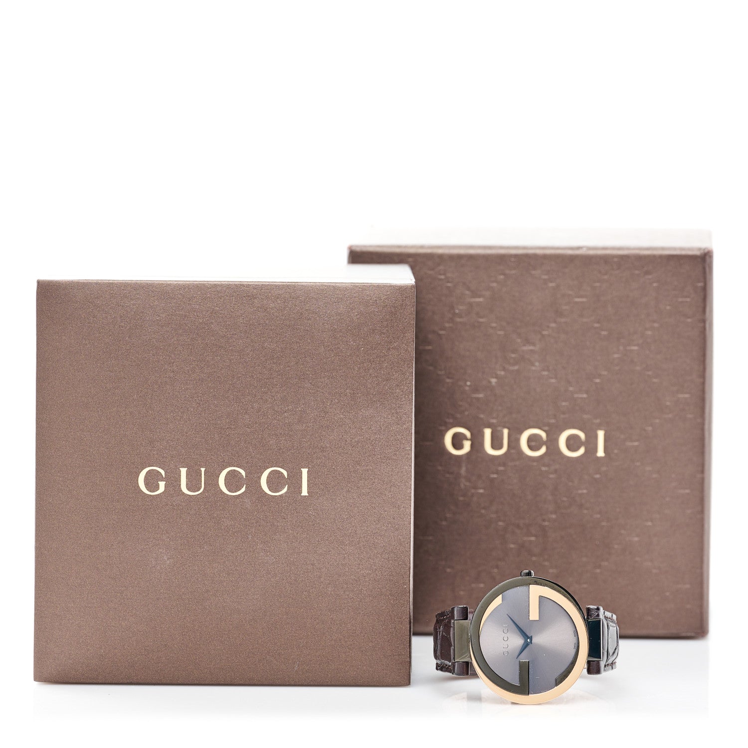 Gucci Stainless Steel Alligator 37mm Interlocking G Quartz Watch Brown 5 of 5