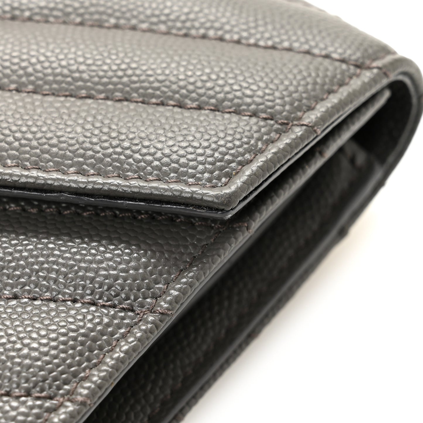 Grain De Poudre Matelasse Chevron Monogram Compact Tri Fold Wallet Coffee