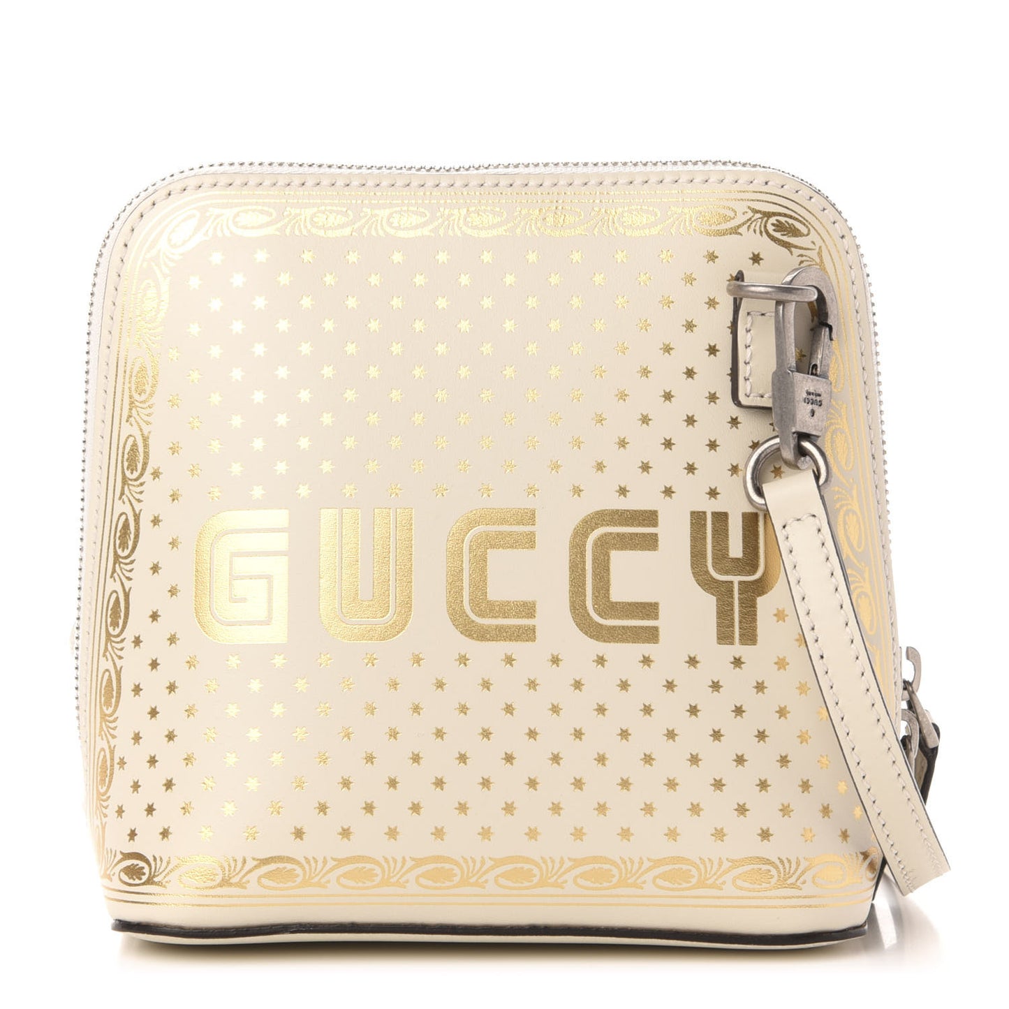 X SEGA Calfskin GUCCY Stars Mini Dome Shoulder Bag Mystic White Gold