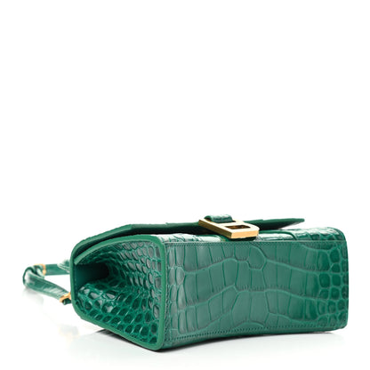 Balenciaga Shiny Calfskin Crocodile Embossed Hourglass Top Handle Bag XS Jade 4 of 11